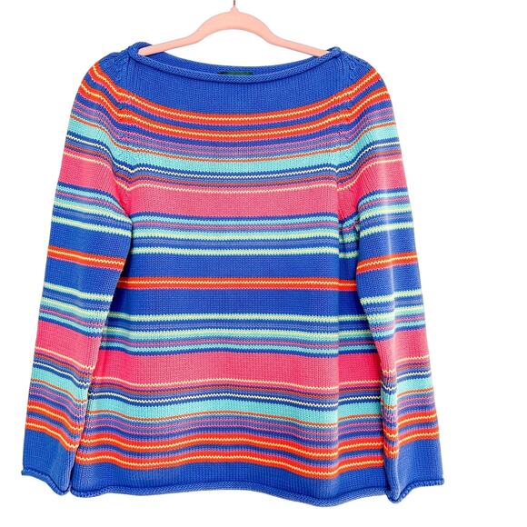 Y2K Lauren Ralph Lauren Sweater Multicolor Striped 100% Cotton - Picture 1 of 4